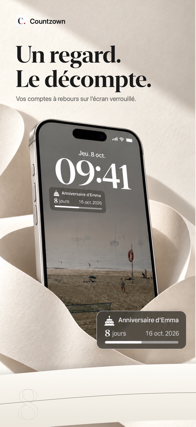 Widgets compte à rebours Countzown sur l’écran verrouillé