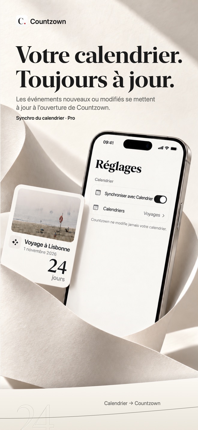 Synchronisation automatique des calendriers choisis avec Countzown Pro